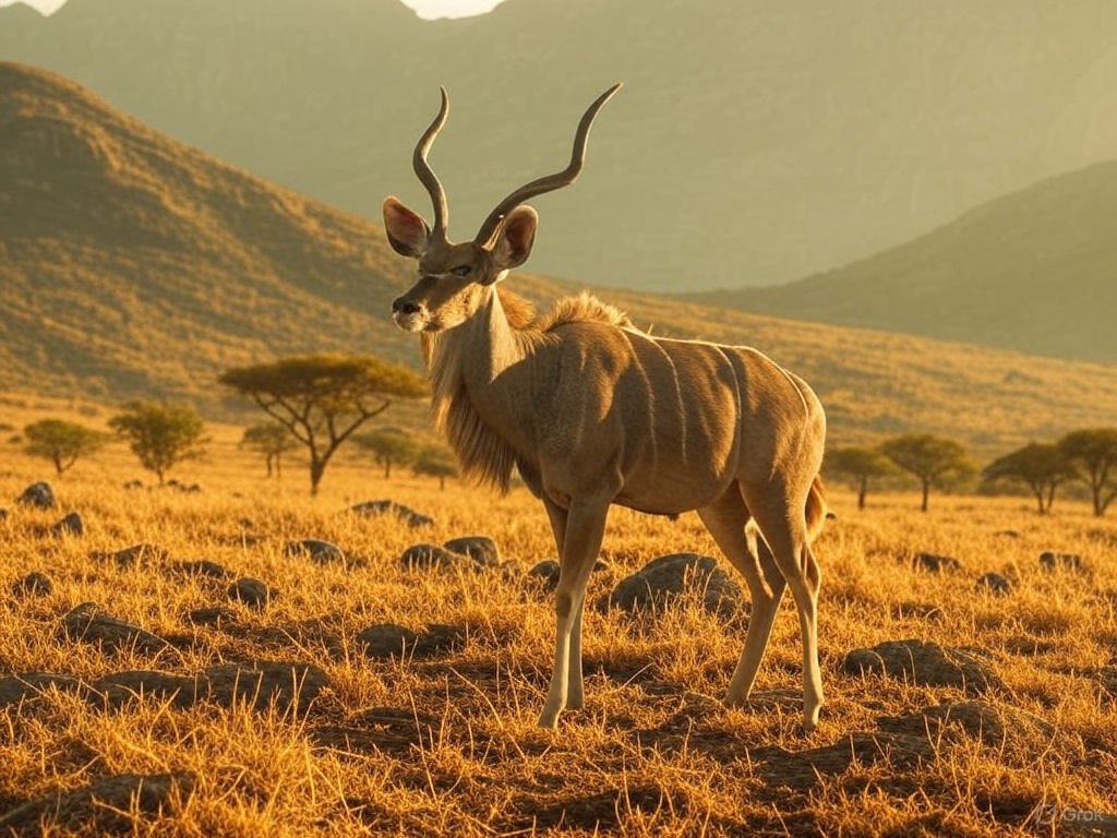 Kudu bull in golden veld