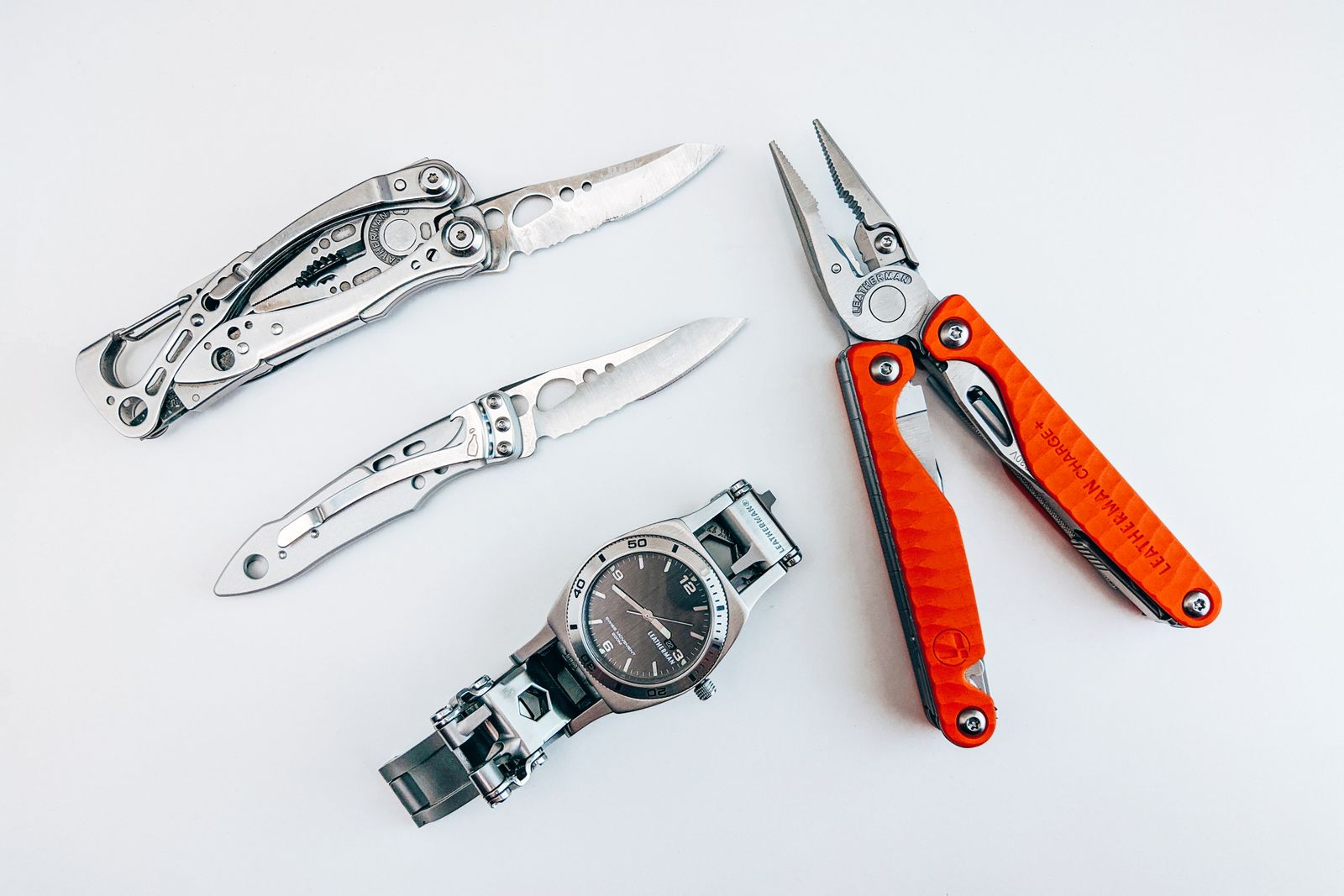 Leatherman multi-tools on white background